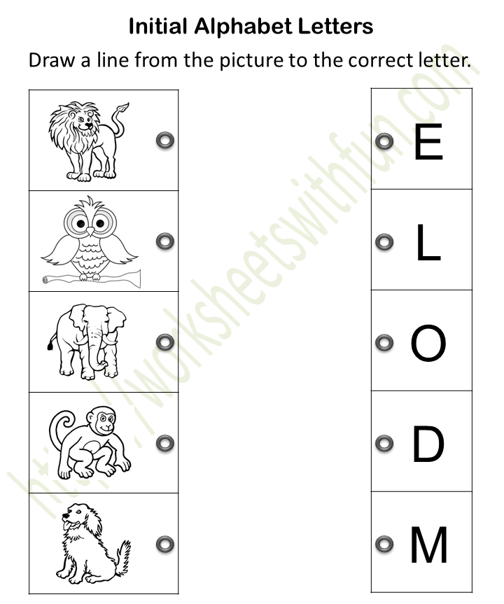 Course: English - Preschool, Topic: Initial Alphabet Letters Worksheets